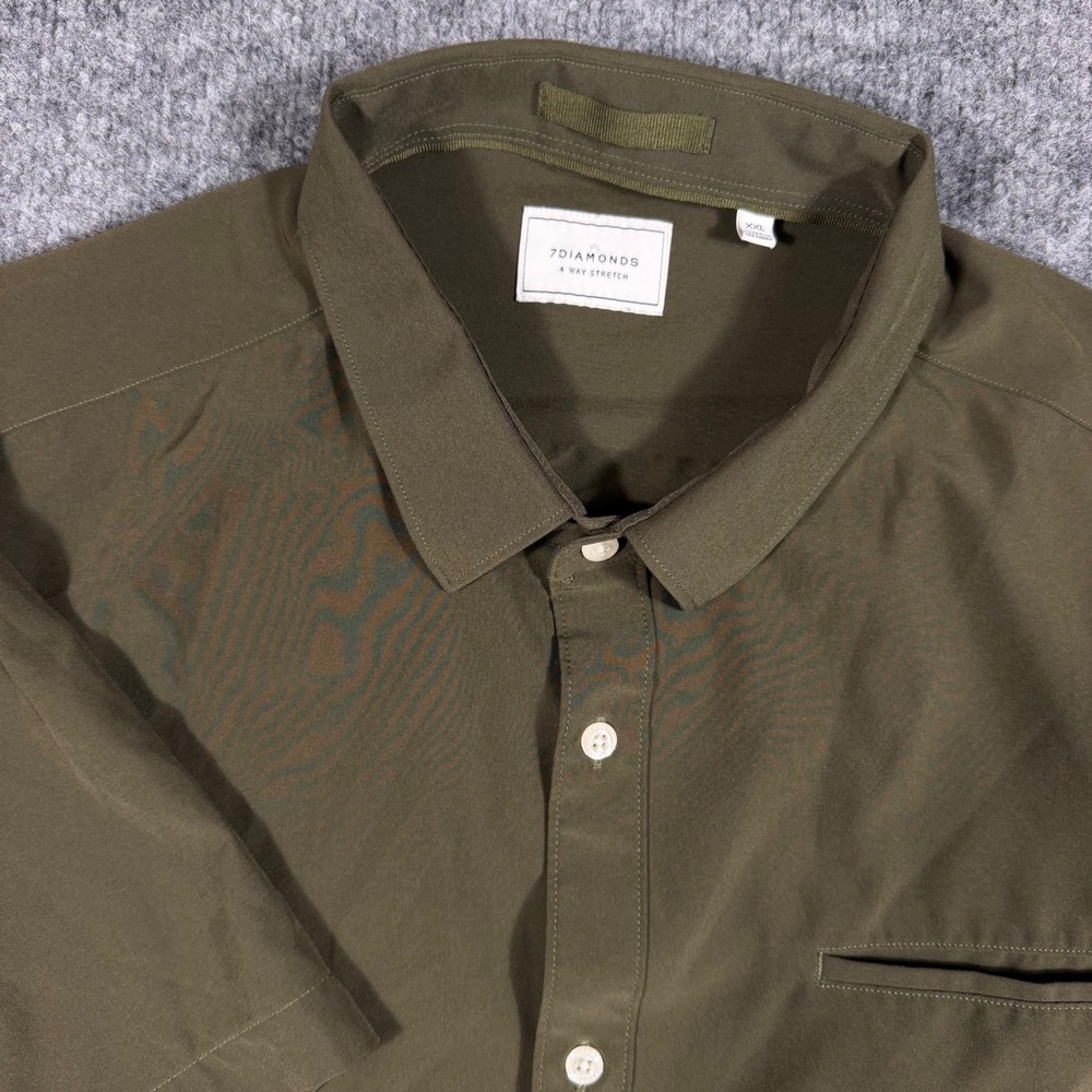7Diamonds Grant Shirt Mens XXL Olive Green Poly Spandex 4 Way Stretch NWOT